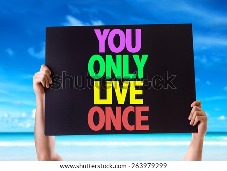 You Only Live Once card with beach background