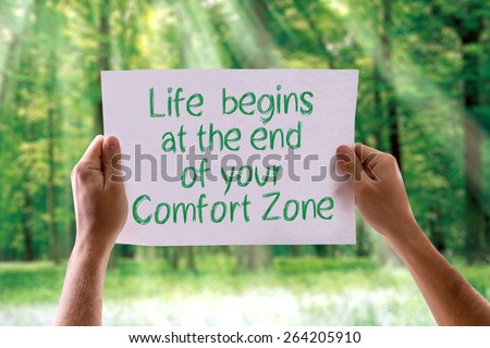 Life Begins at the End of your Comfort Zone card with nature background