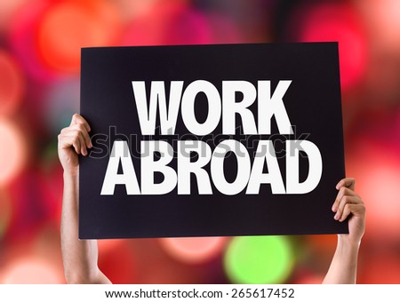 Work Abroad card with bokeh background