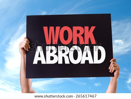 Work Abroad card with sky background