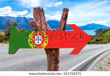 Portugal Flag sign with road background