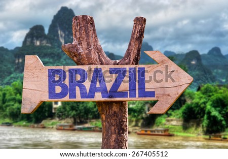 Brazil wooden sign with forest background