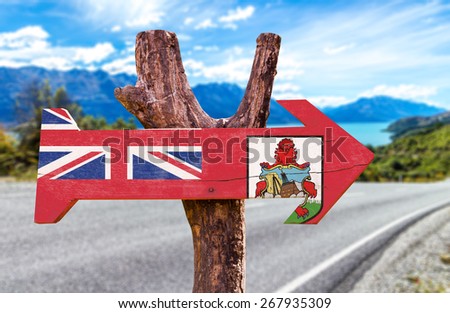 Bermuda Flag wooden sign with road background
