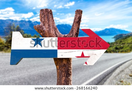 Panama Flag wooden sign with road background