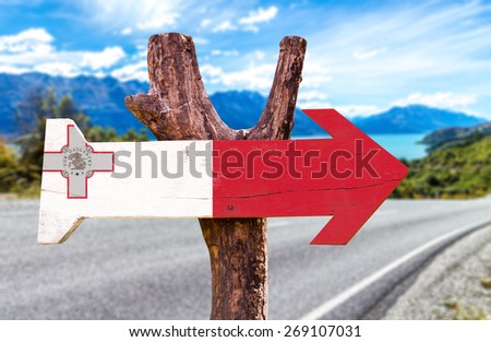 Malta Flag wooden sign with road background