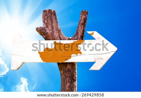 Cyprus Flag wooden sign with sky background