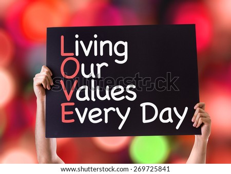 Living Our Values Every Day card with bokeh background