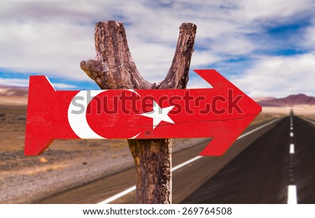 Turkey Flag wooden sign with road background