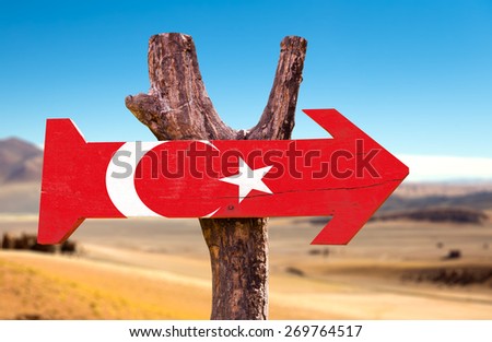 Turkey Flag wooden sign with desert background