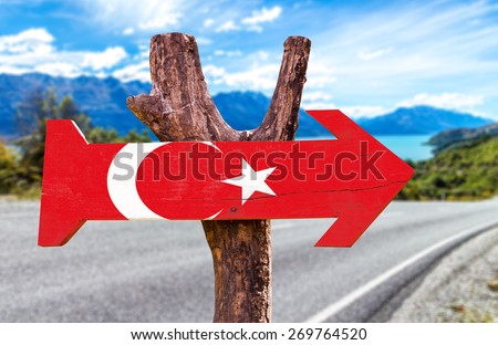 Turkey Flag wooden sign with road background