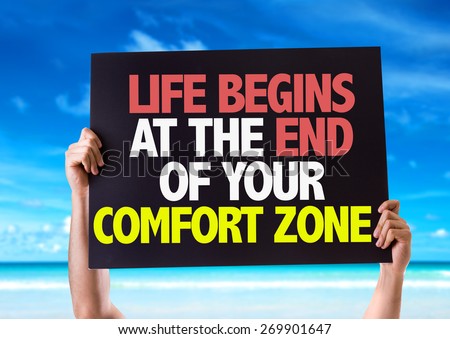 Life Begins at the End of Your Comfort Zone card with beach background