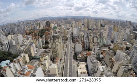Aerial View of Elevado Presidente Costa e Silva (also known as Minhocao) in Sao Paulo, Brazil