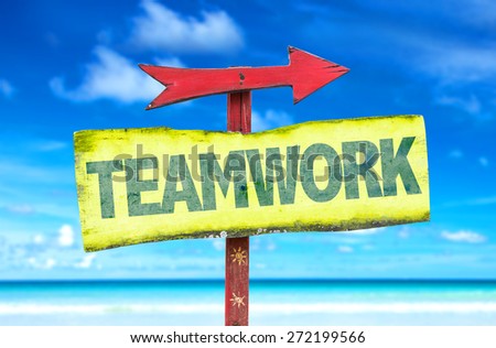 Teamwork sign with beach background