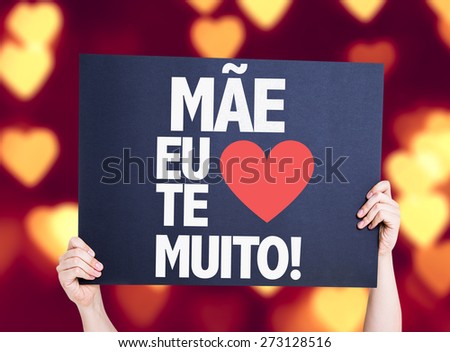 Mother I Love You So Much (in Portuguese) card with heart bokeh background