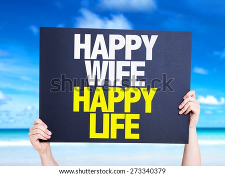 Happy Wife Happy Life card with beach background