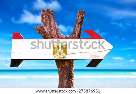 Egypt Flag wooden sign with ocean background