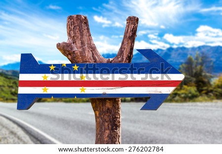 Cape Verde Flag wooden sign with road background