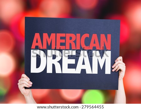 American Dream card with bokeh background