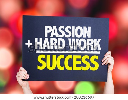 Passion + Hard Work = Success card with bokeh background