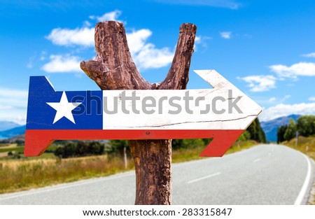 Chile Flag wooden sign with road background