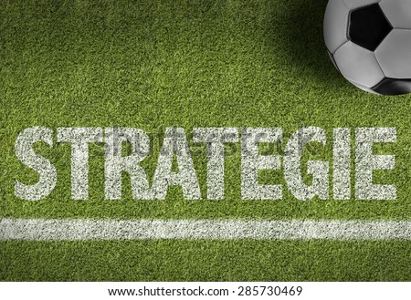 Soccer field with the text: Strategy (in English)