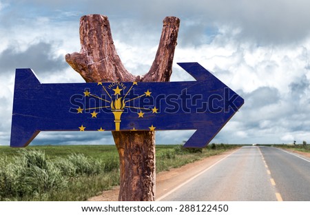 Indiana Flag wooden sign with road background