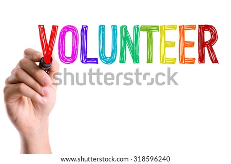 Hand with marker writing: Volunteer