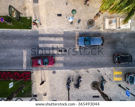 Top View of Street with Palm Trees in a Beach