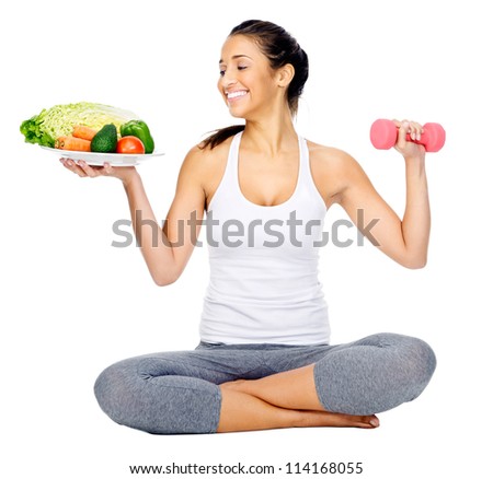 diet and exercise, healthy lifestyle woman isolated on white ...