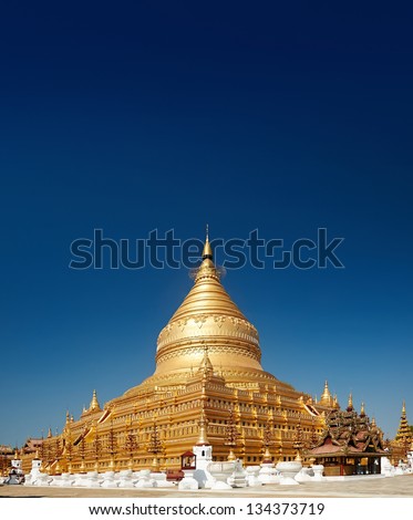 Golden pagoda buddhist temple in Bagan Myanmar