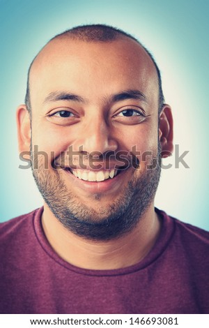 Smiling Portrait Face Of Real Man With Retro Colour And High Detail