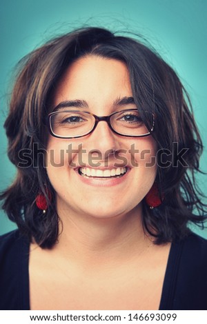 Smiling Portrait Face Of Real Woman With Retro Colour And High Detail