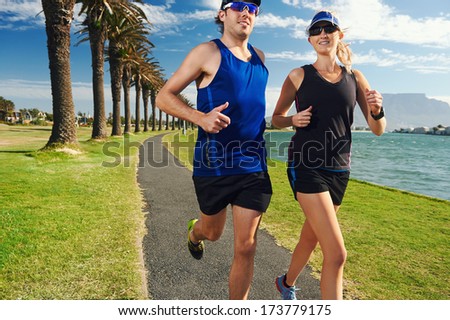Running fitness couple workout for marathon training