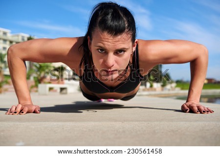 determination pushup woman for fitness and strength training