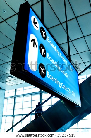 Airport signage directing to boarding gates