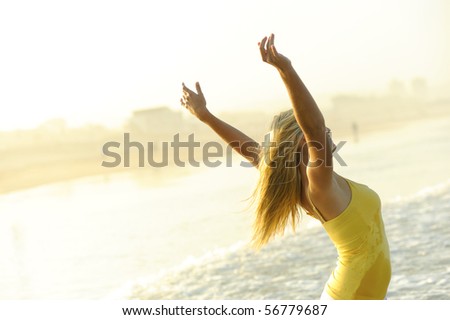 Young blond woman is healthy, happy and free