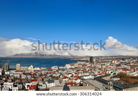 Iceland capital city Reykjavik from above panoramic view