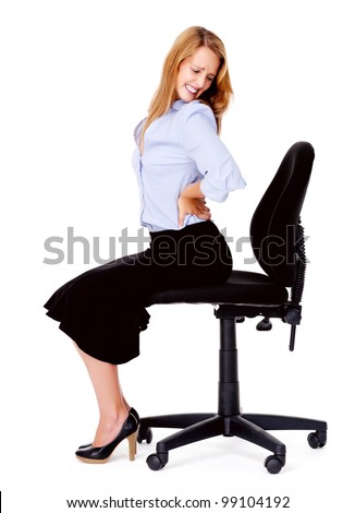 Business Woman Has Back Pain From Sitting In Office Chair Stock 