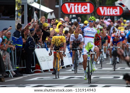 Liege, Belgium-July 1: Peter Sagan Finishes First At The 1st Stage Of Tour De France 2012, July 01, 2012 Tour De France In Liege, Belgium.