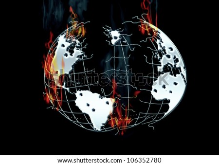 Burning earth, the outbreak of war, the earth in a disastrous state, in burning.