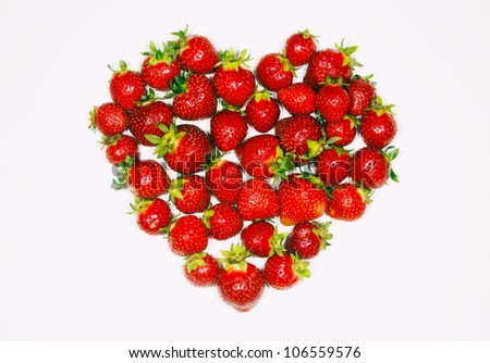 Fresh strawberry, the white background, the line into the heart, good wishes,
