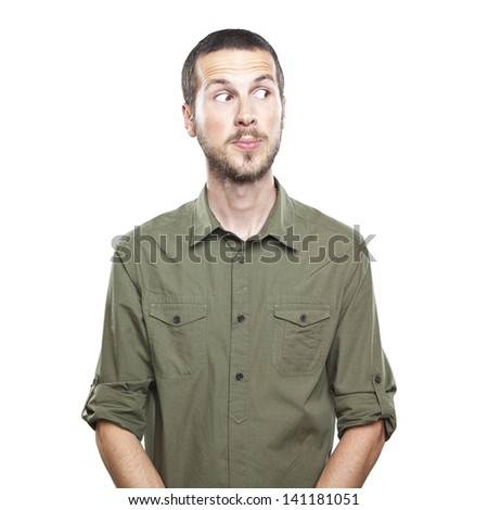 portrait of a young beautiful man surprised face expression