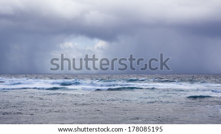 stormy weather on the ocean, rain over the sea