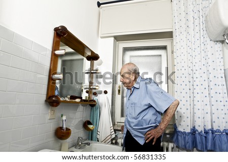 portrait of elder man in the bathroom