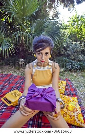 vintage fashion portrait of sixties style girl