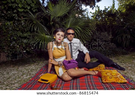 fashion portrait of retro sixties style young couple