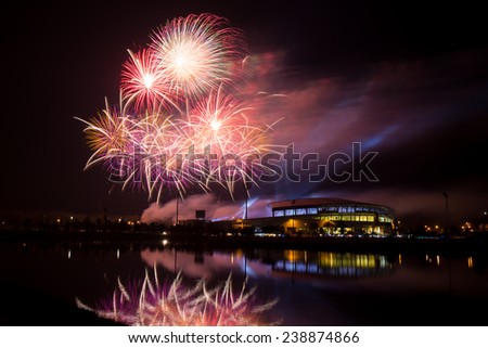 Firework over Stadium in nighttime