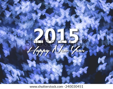 Happy new year card, blue butterfly background