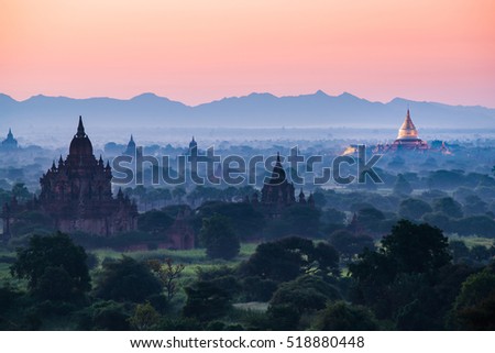 The Temples of Bagan sunrise time Bagan, Myanmar