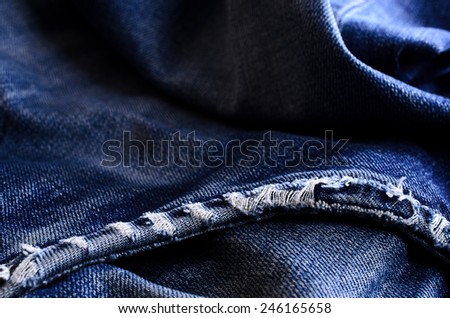 Background of denim blue color with scuffs items